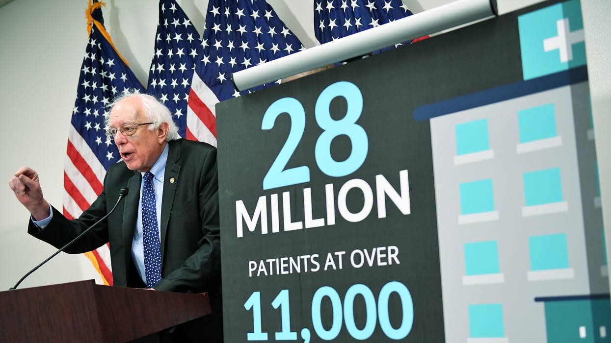 Sen. Bernie Sanders (I-Vt.) announces the introduction of the Community Health Center and Primary Care Workforce Expansion Act of 2019 at the U.S. Capitol on March 28, 2019.