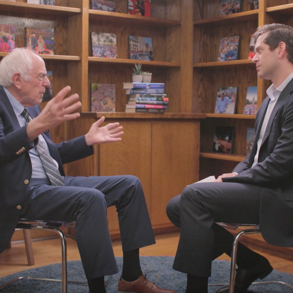 Sen. Bernie Sanders (I-Vt.) speaks about Rep. Alexandria Ocasio-Cortez