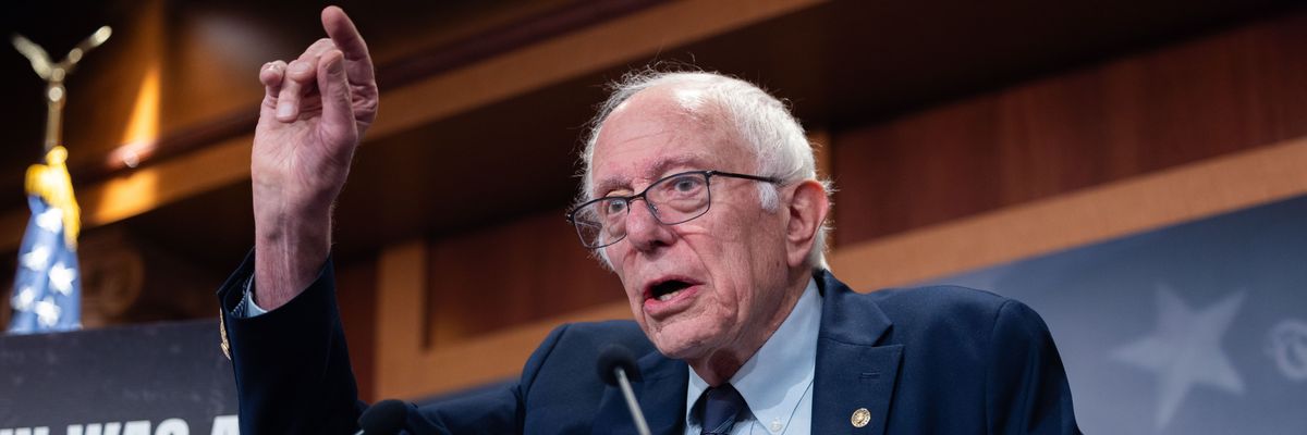 Sen. Bernie Sanders (I-Vt.) speaks at an impromptu press conference