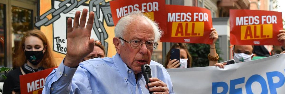 Sen. Bernie Sanders (I-Vt.) speaks during a People's Action rally against Big Pharma greed on September 21, 2021 in Washington, D.C