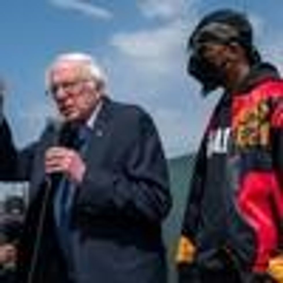 Sen. Bernie Sanders rallies with Amazon workers