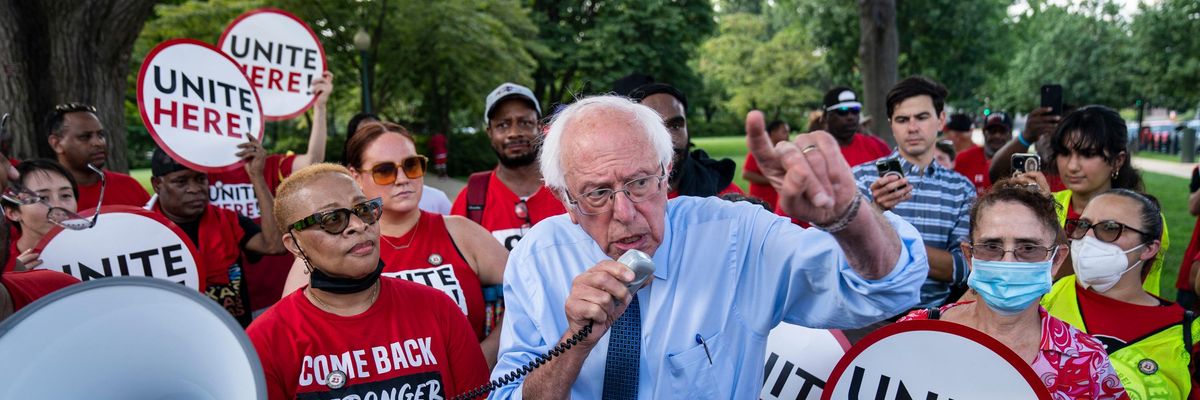 Sen. Bernie Sanders rallies with union workers