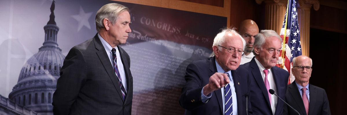 Sen. Bernie Sanders speaks at a press conference on May 18, 2023