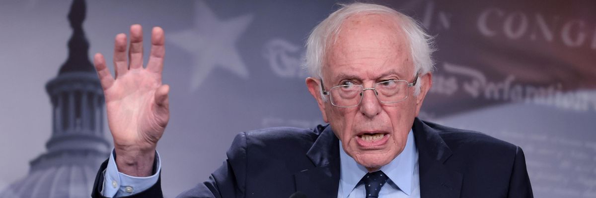 Sen. Bernie Sanders speaks at a press conference.