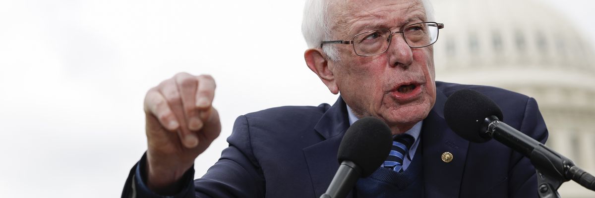 Sen. Bernie Sanders speaks at a press conference