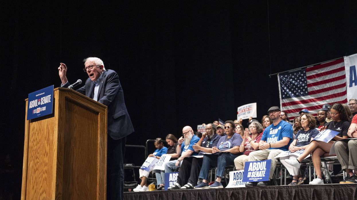 Sen. Bernie Sanders speaks at a rally in Michigan