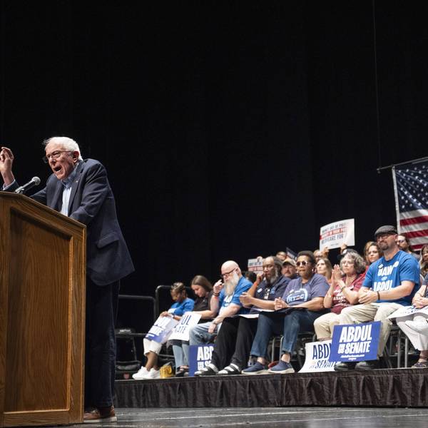 Sen. Bernie Sanders speaks at a rally in Michigan