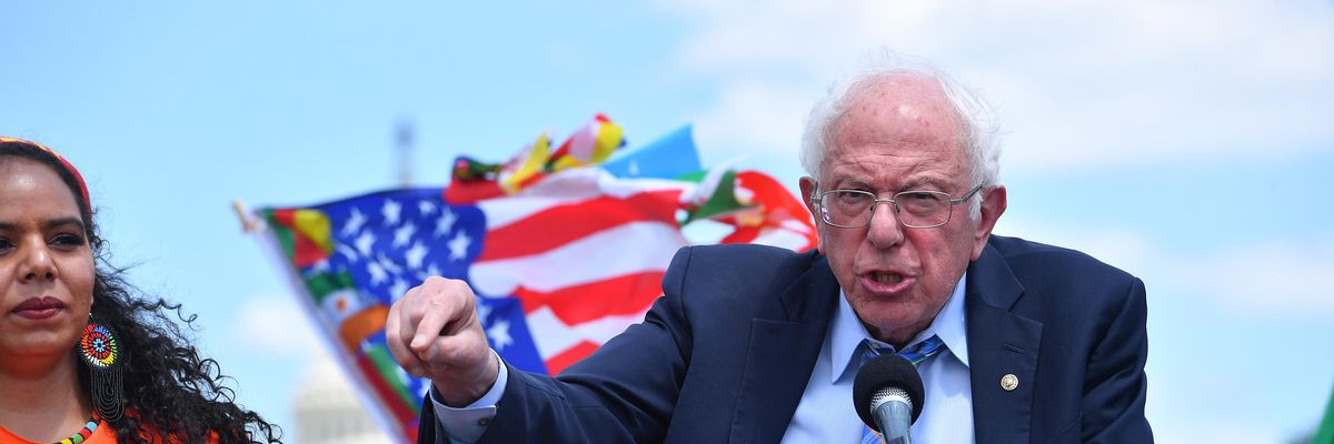 Sen. Bernie Sanders speaks at a rally