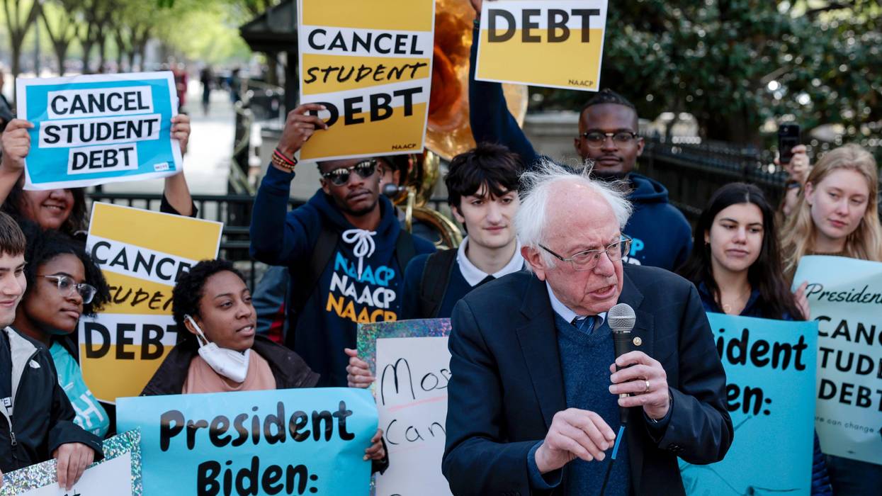 Sen. Bernie Sanders speaks at a student debt cancellation rally