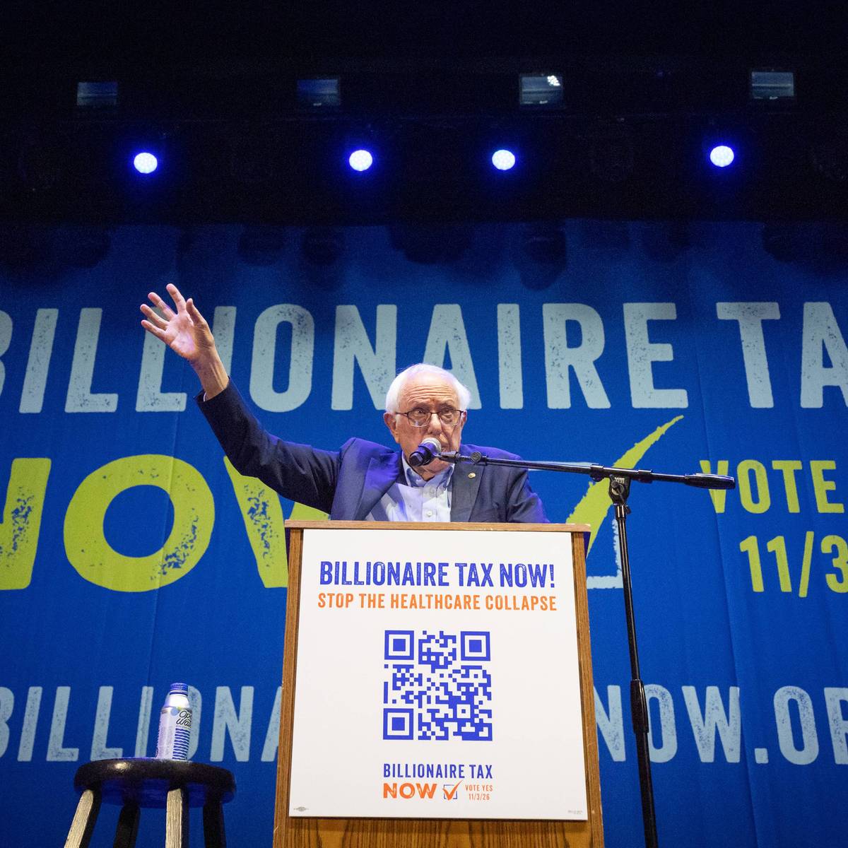 Sen. Bernie Sanders speaks at the Billionaire Tax Now rally
