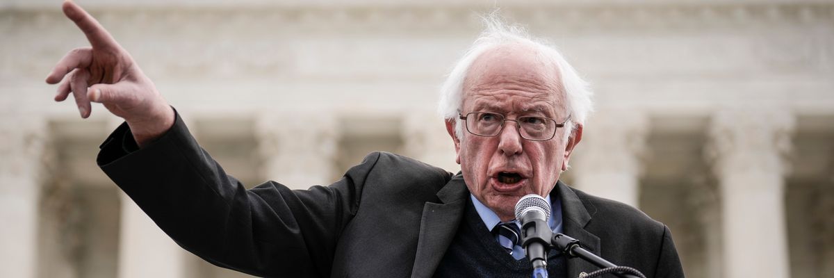 Sen. Bernie Sanders speaks during a rally