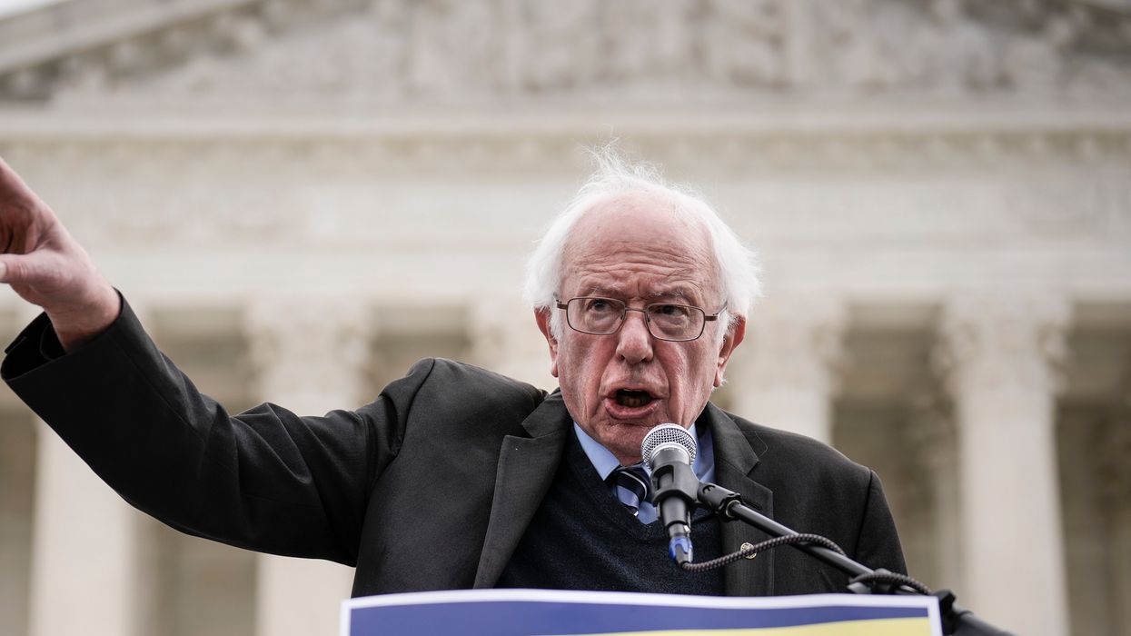 Sen. Bernie Sanders speaks during a rally