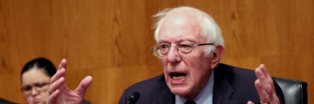 Sen. Bernie Sanders speaks during a Senate hearing