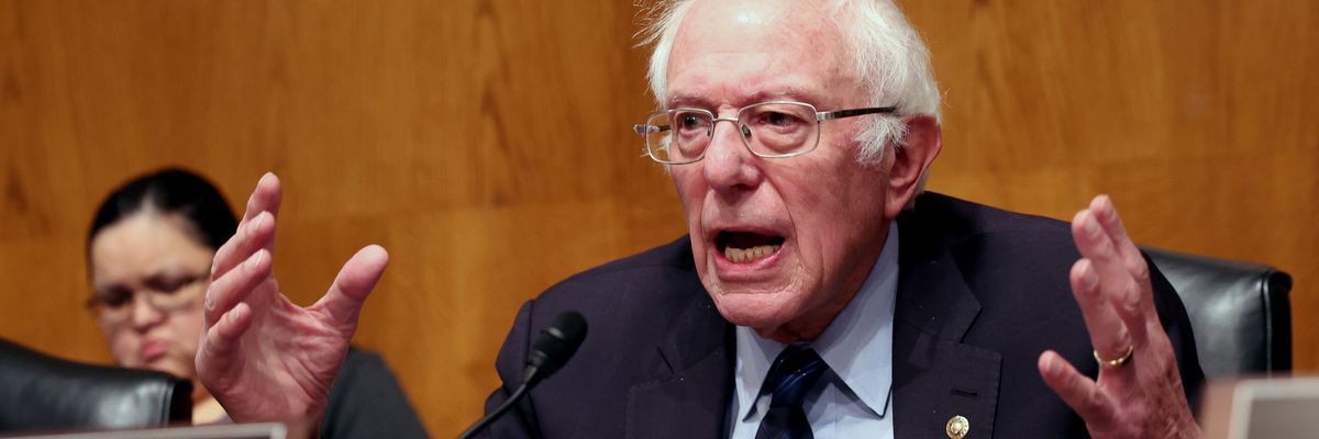 Sen. Bernie Sanders speaks during a Senate hearing