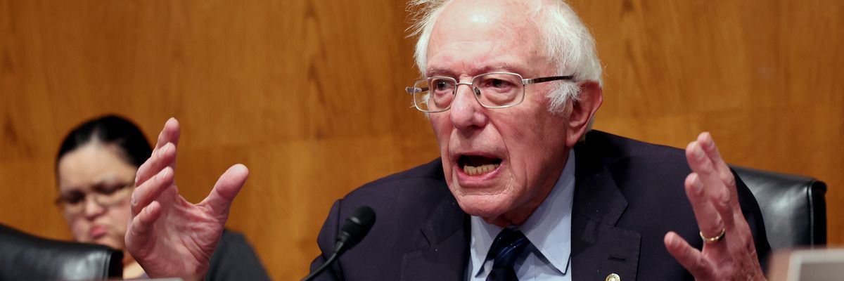 Sen. Bernie Sanders speaks during a Senate hearing.