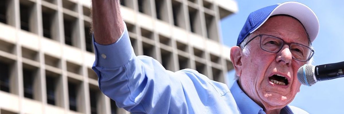 Sen. Bernie Sanders speaks during an LA rally