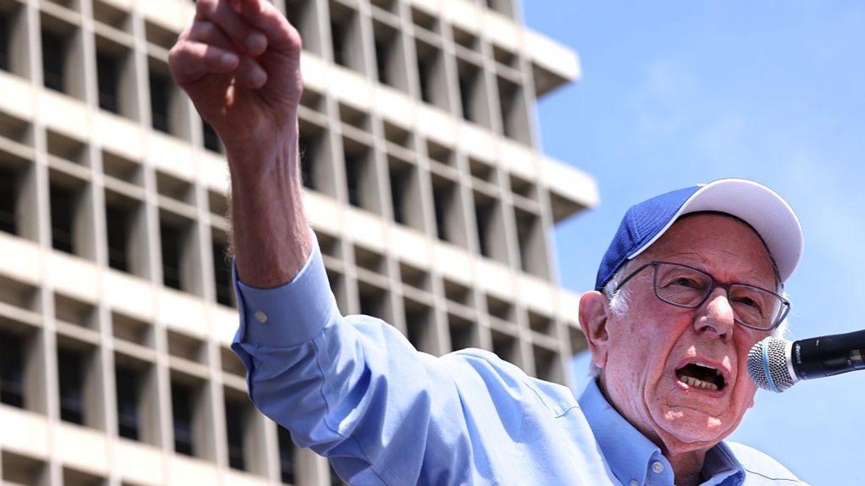 Sen. Bernie Sanders speaks during an LA rally