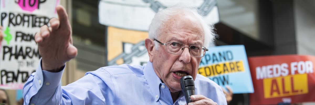 Sen. Bernie Sanders speaks during rally against high drug prices