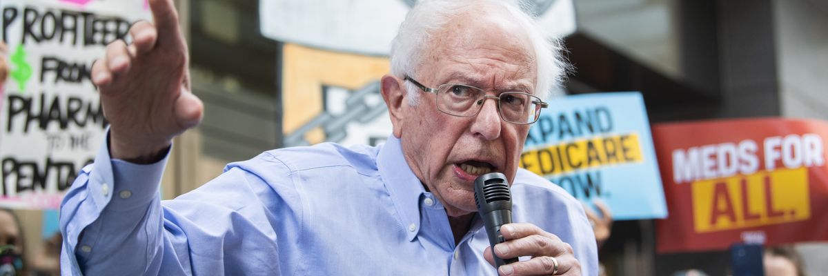 Sen. Bernie Sanders speaks during rally against high drug prices