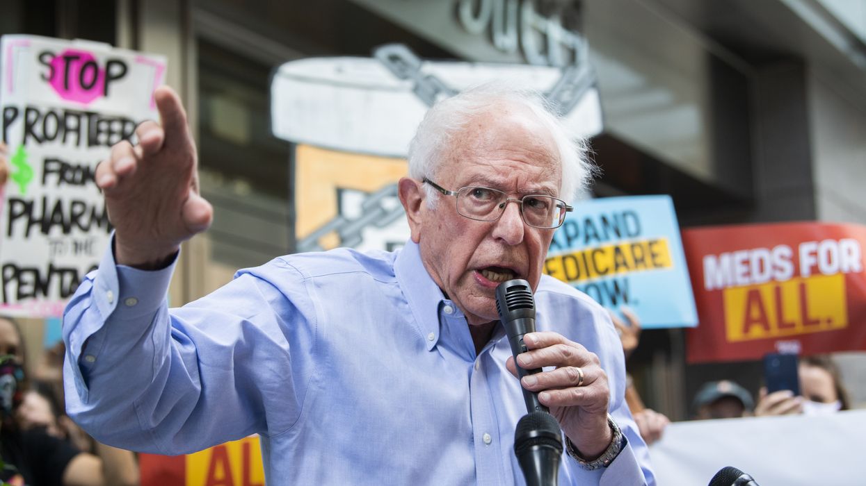 Sen. Bernie Sanders speaks during rally against high drug prices