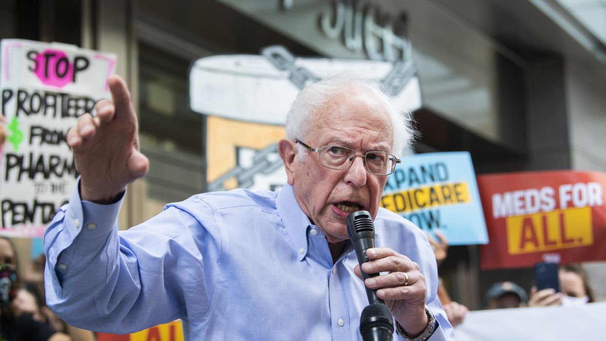 Sen. Bernie Sanders speaks during rally against high drug prices