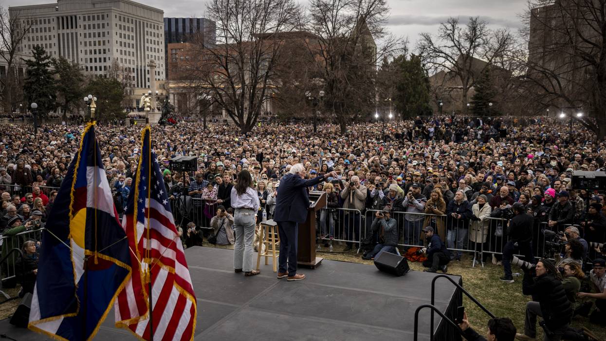 Sen. Bernie Sanders speaks to a crowd of tens of thousands.
