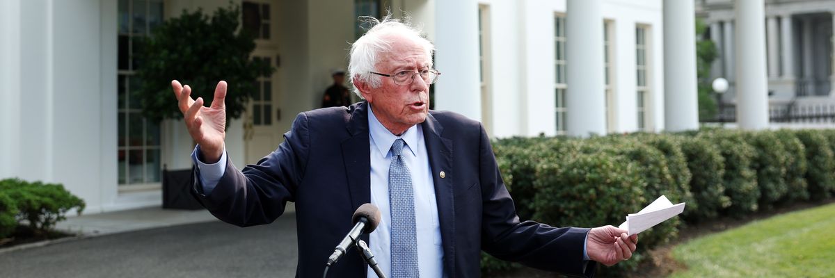Sen. Bernie Sanders speaks to the media