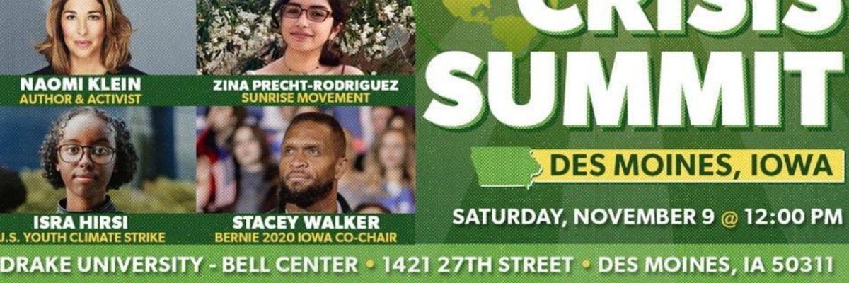 WATCH: Sanders Joined by Naomi Klein and Sunrise Movement at Climate Crisis Summit in Iowa