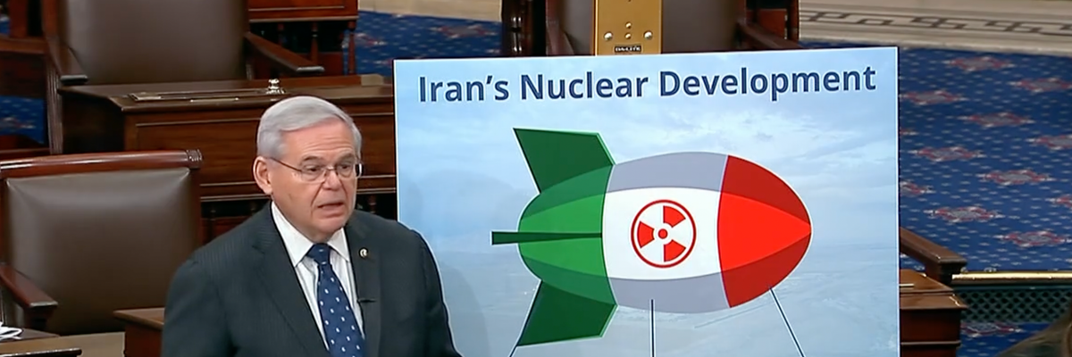 Sen. Bob Menendez (D-N.J.) delivers a speech on the Senate floor on February 1, 2022.