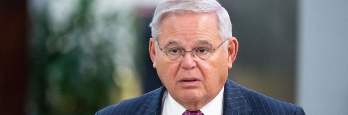 Sen. Bob Menendez walks through the Senate subway