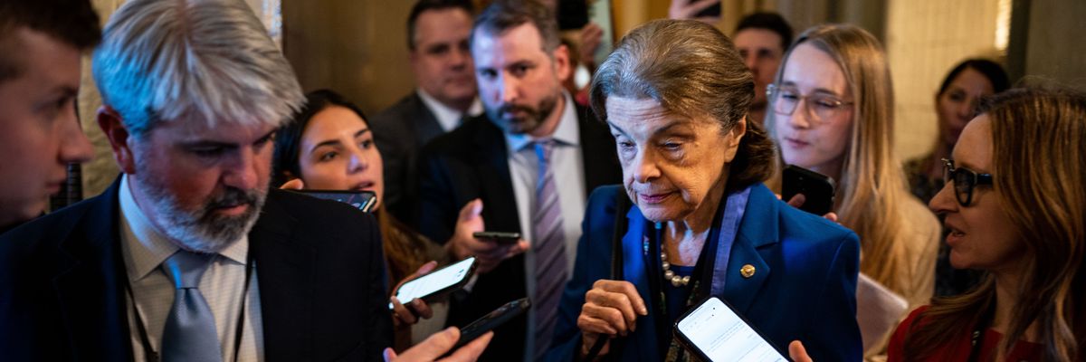 Sen. Dianne Feinstein (D-Calif.) speaks to reporters before entering the Senate chambe