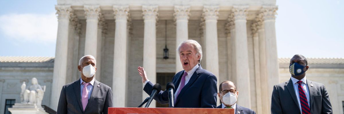 Sen. Ed Markey speaks outside the Supreme Court