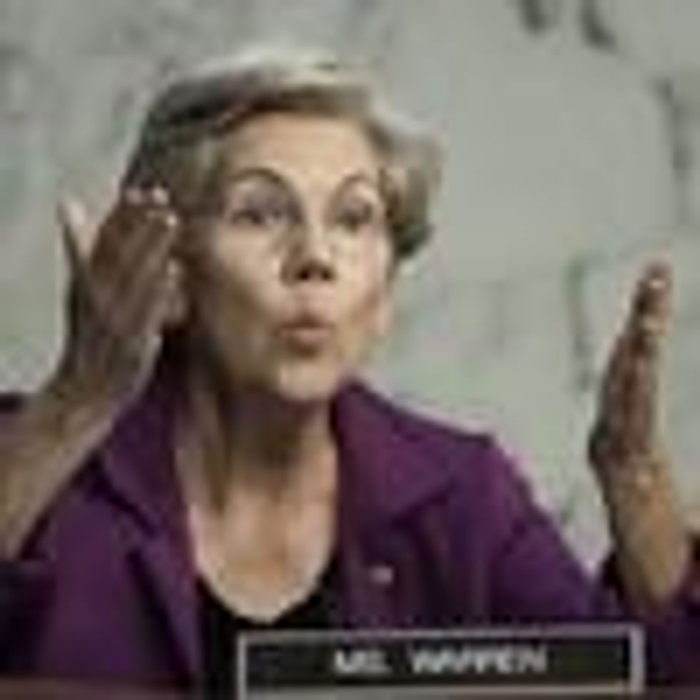 Sen. Elizabeth Warren questions bankers during a Senate hearing
