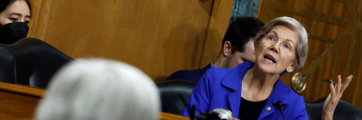 Sen. Elizabeth Warren speaks as Treasury Secretary Janet Yellen testifies during Senate hearing