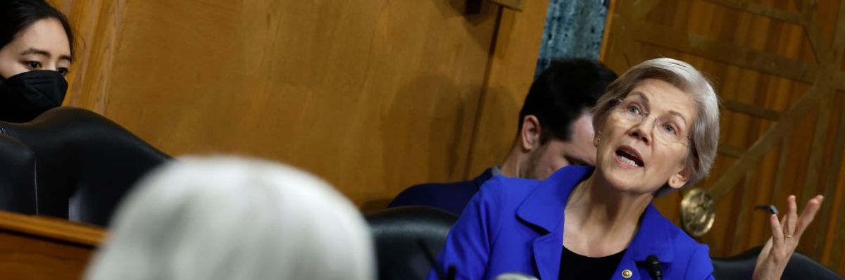 Sen. Elizabeth Warren speaks as Treasury Secretary Janet Yellen testifies during Senate hearing