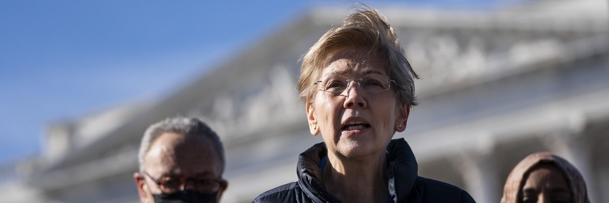 Sen. Elizabeth Warren speaks at a press conference