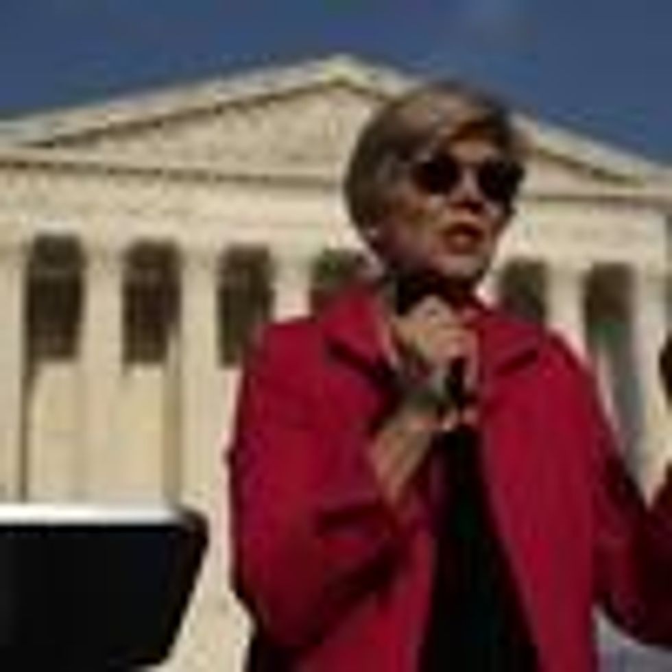 Sen. Elizabeth Warren speaks outside the Supreme Court