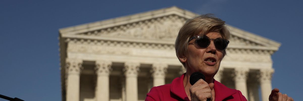 Sen. Elizabeth Warren speaks outside the Supreme Court
