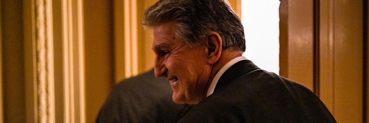 Sen. Joe Manchin (D-W.Va.) returns to the room where a bipartisan group of senators and White House officials are holding negotiations over the Biden administration's proposed infrastructure plan at the U.S. Capitol on June 23, 2021 in Washington, D.C. (Photo: Samuel Corum via Getty Images)