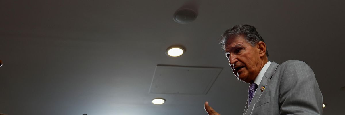 Sen. Joe Manchin speaks to reporters outside of his office in Washington, D.C.