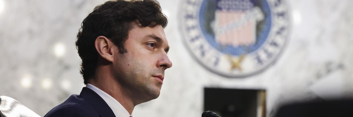 Sen. Jon Ossoff (D-Ga.) questions Treasury Secretary Janet Yellen and Federal Reserve Chairman Jerome Powell during a Senate Banking, Housing, and Urban Affairs Committee hearing on September 28, 2021 in Washington, D.C.