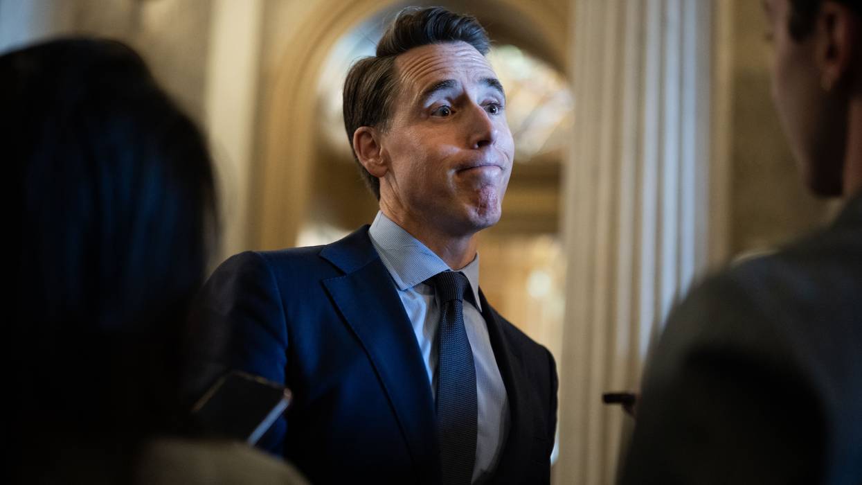 Sen. Josh Hawley talks with reporters