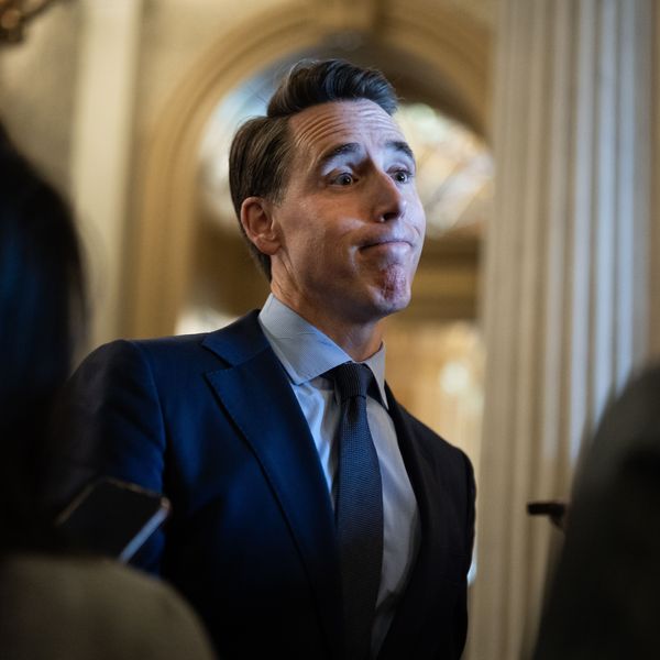 Sen. Josh Hawley talks with reporters