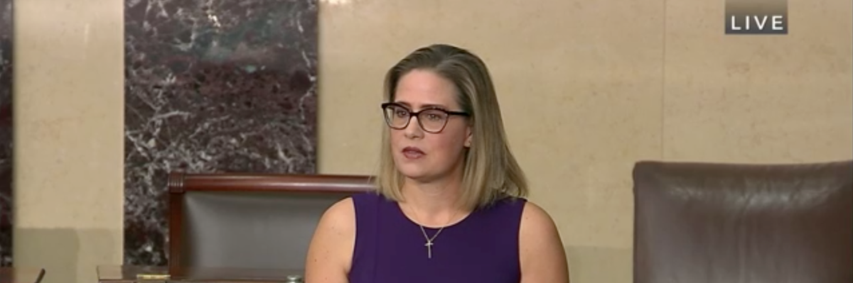 Sen. Kyrsten Sinema speaks on the Senate floor