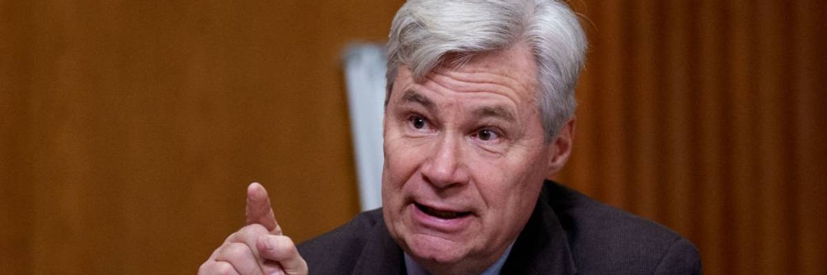 Sen. Sheldon Whitehouse (D-R.I.) speaks during a Senate Committee on Finance