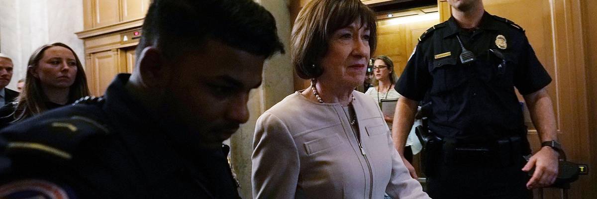 Sen. Susan Collins (R-Maine) leaves after a floor speech announcing that she would vote to confirm Supreme Court Justice Brett Kavanaugh on October 5, 2018 in Washington, D.C.