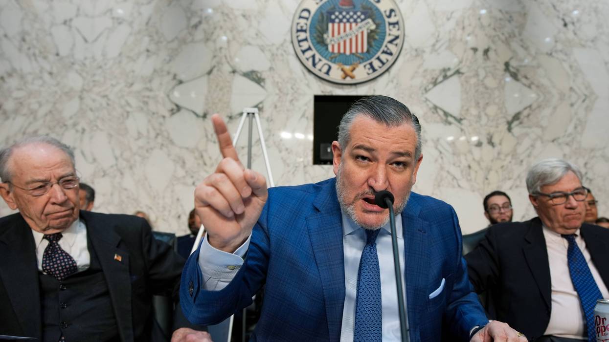 Sen. Ted Cruz points a finger during a hearing