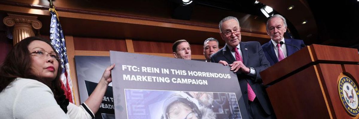 Senate Democrats held a press conference condemning WEE1 Tactical's JR-15 rifle marketed to children at the U.S. Capitol on January 26, 2023.