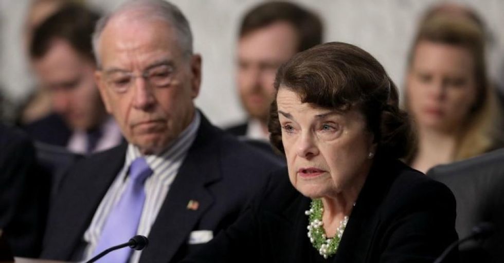Senate Judiciary Committee ranking member Dianne Feinstein (D-Calif.) (R) and Chairman Charles Grassley (R-Iowa) engage in a debate with fellow members of the committee during the third day of Supreme Court nominee Judge Brett Kavanaugh's confirmation hearing in the Hart Senate Office Building on Capitol Hill September 6, 2018 in Washington, D.C. (Photo: Chip Somodevilla/Getty Images)