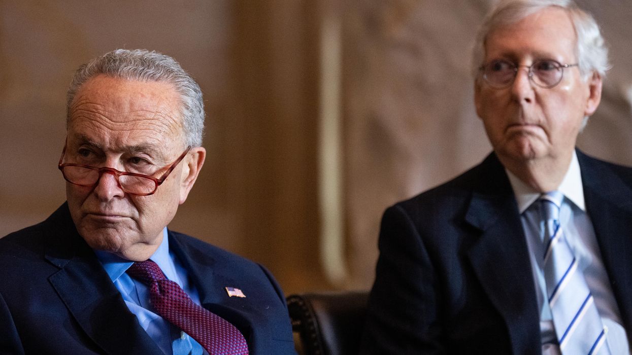 Senate Majority Leader Chuck Schumer (D-N.Y.) and Senate Minority Leader Mitch McConnell (R-Ky.) attend the Congressional Gold Medal Ceremony in the Capitol Rotunda on December 6, 2022.